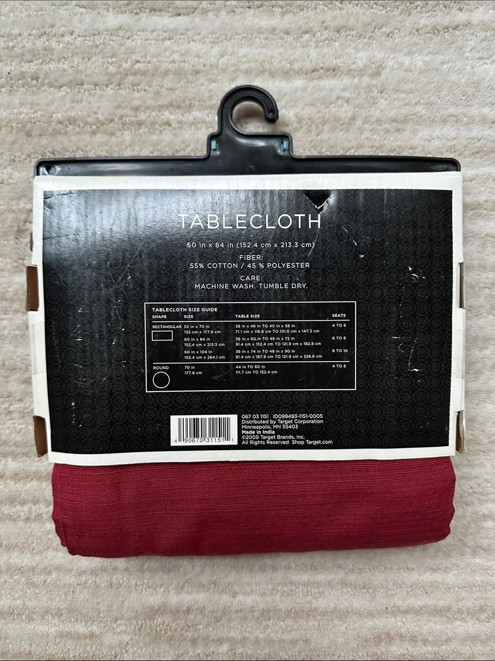 NWT Target Home Tablecloth Red Cotton Polyestery Size 60” x 84”